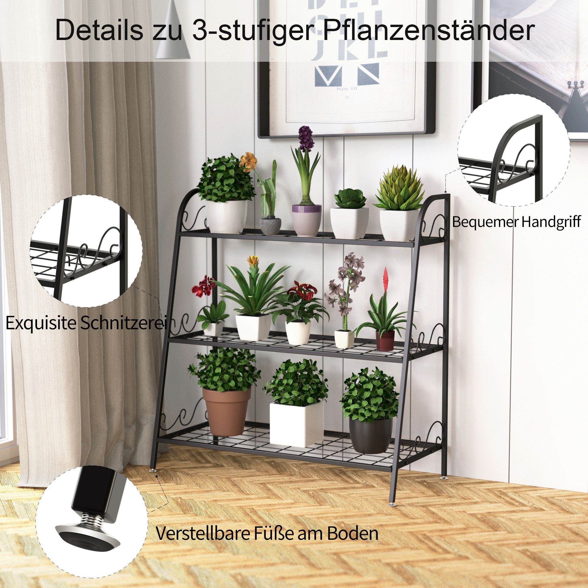 COSTWAY Pflanzentreppe, 3-stufiger Metall, für drinnen & draußen