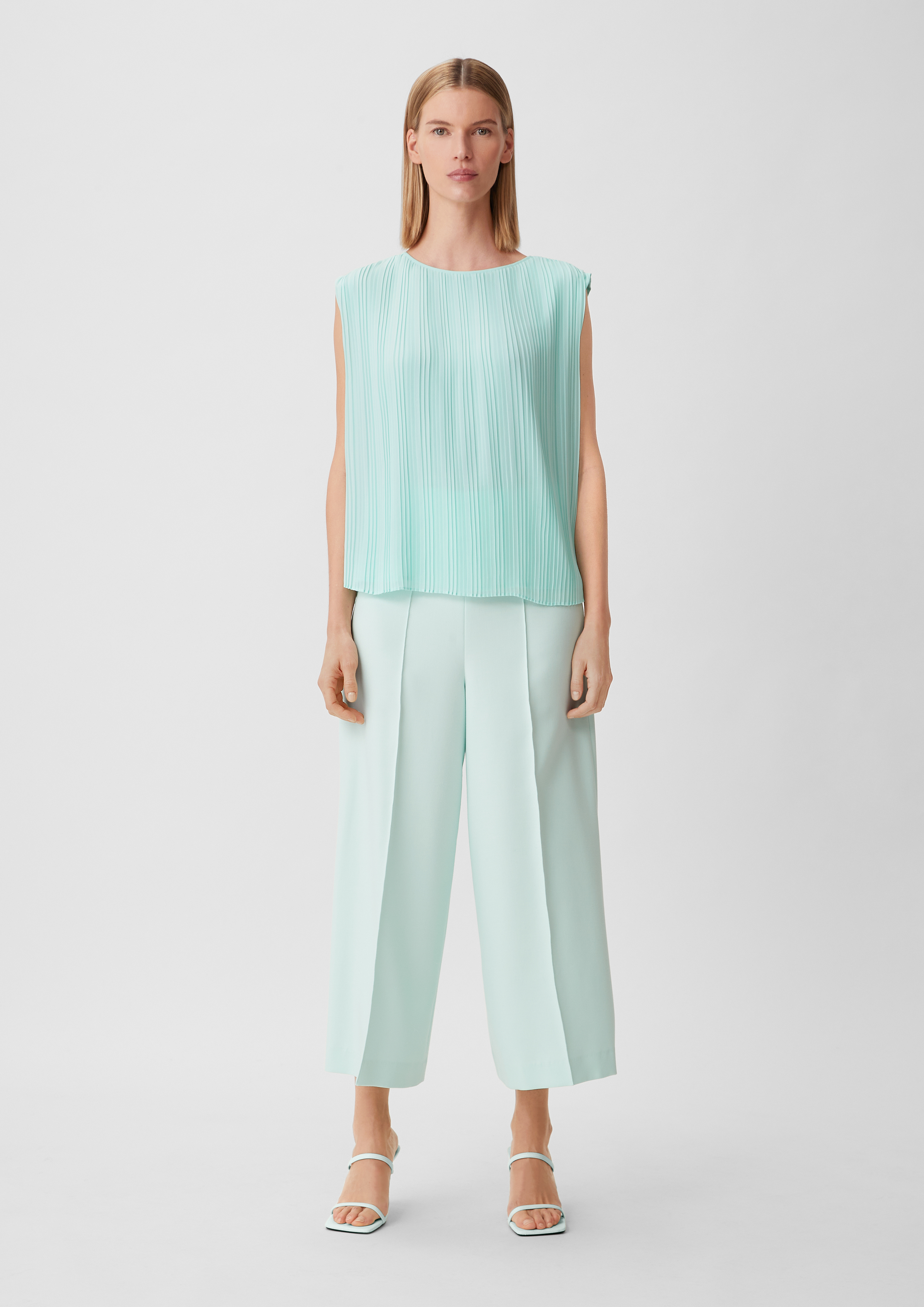Chiffonbluse mit Plisséefalten - pastelltürkis