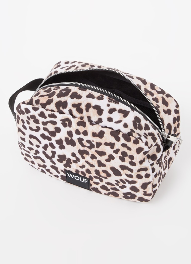Wouf Kim Large toiletry bag with leopard print and logo