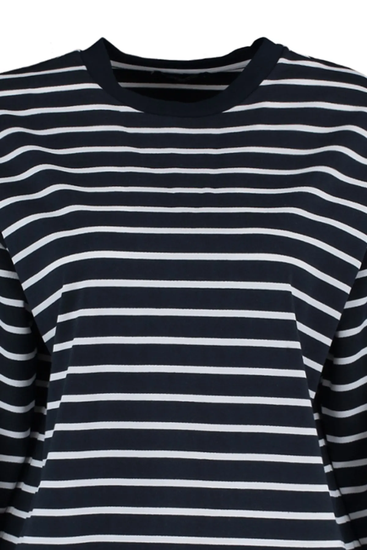 Trendyol Collection  Marineblau gestreiftes Oversize/Weit geschnittenes Rundhals-Sweatshirt aus dünnem Strick TWOAW23SW00326