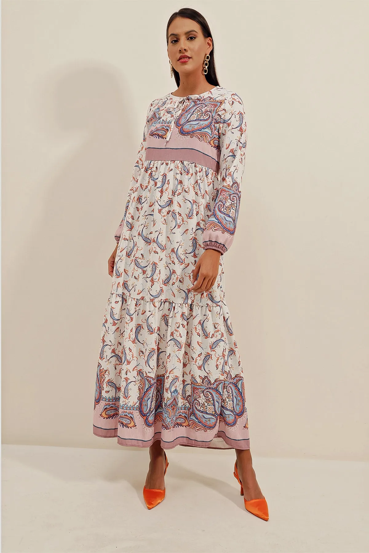 Bigdart  1947 Gemustertes langes Leinenkleid – A. Lila