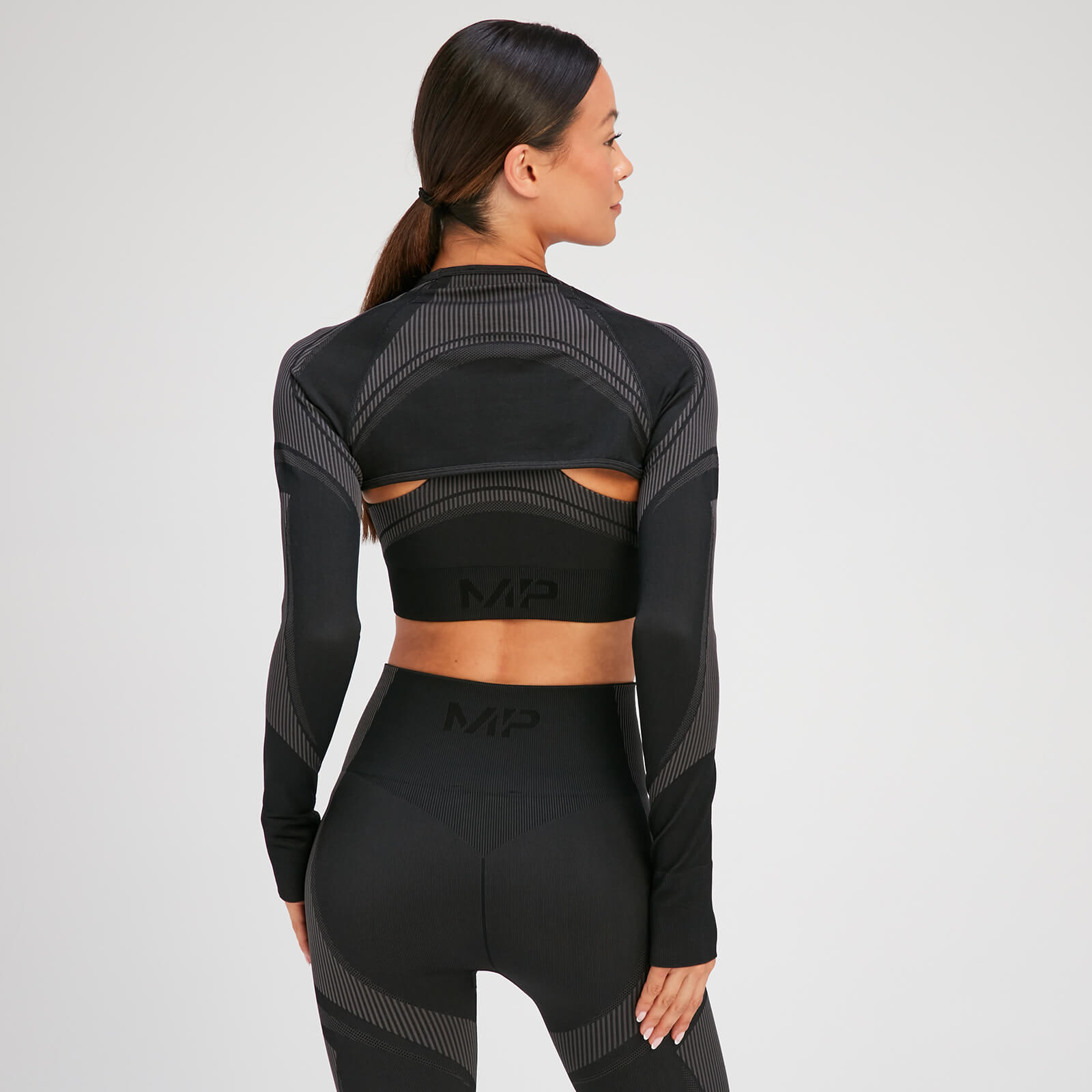 Crop top sans coutures à manches longues MP Tempo Ultra pour femmes – Noir