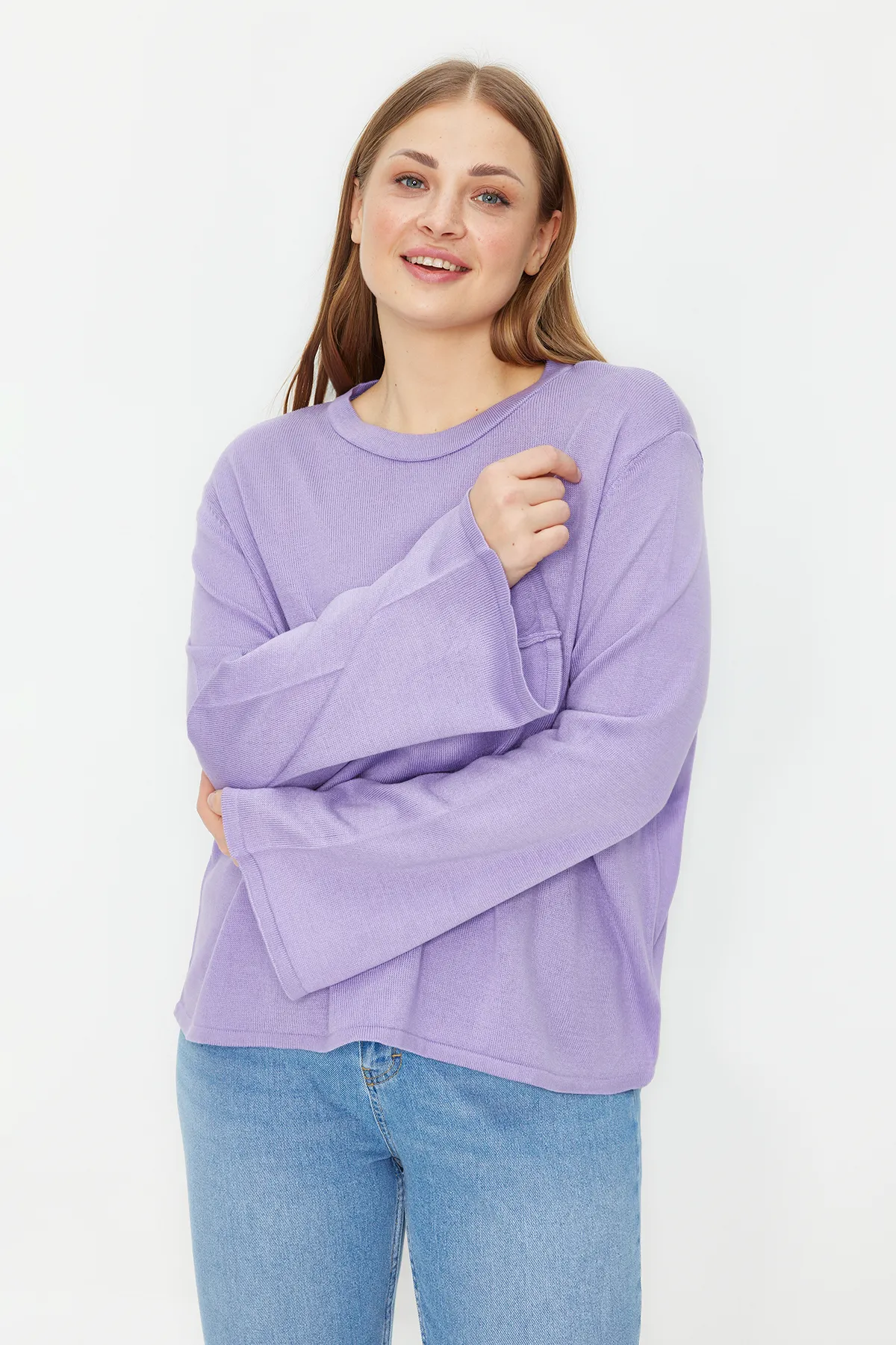 Trendyol Curve  Lila Strickpullover mit spanischen Ärmeln TBBAW23AN00034