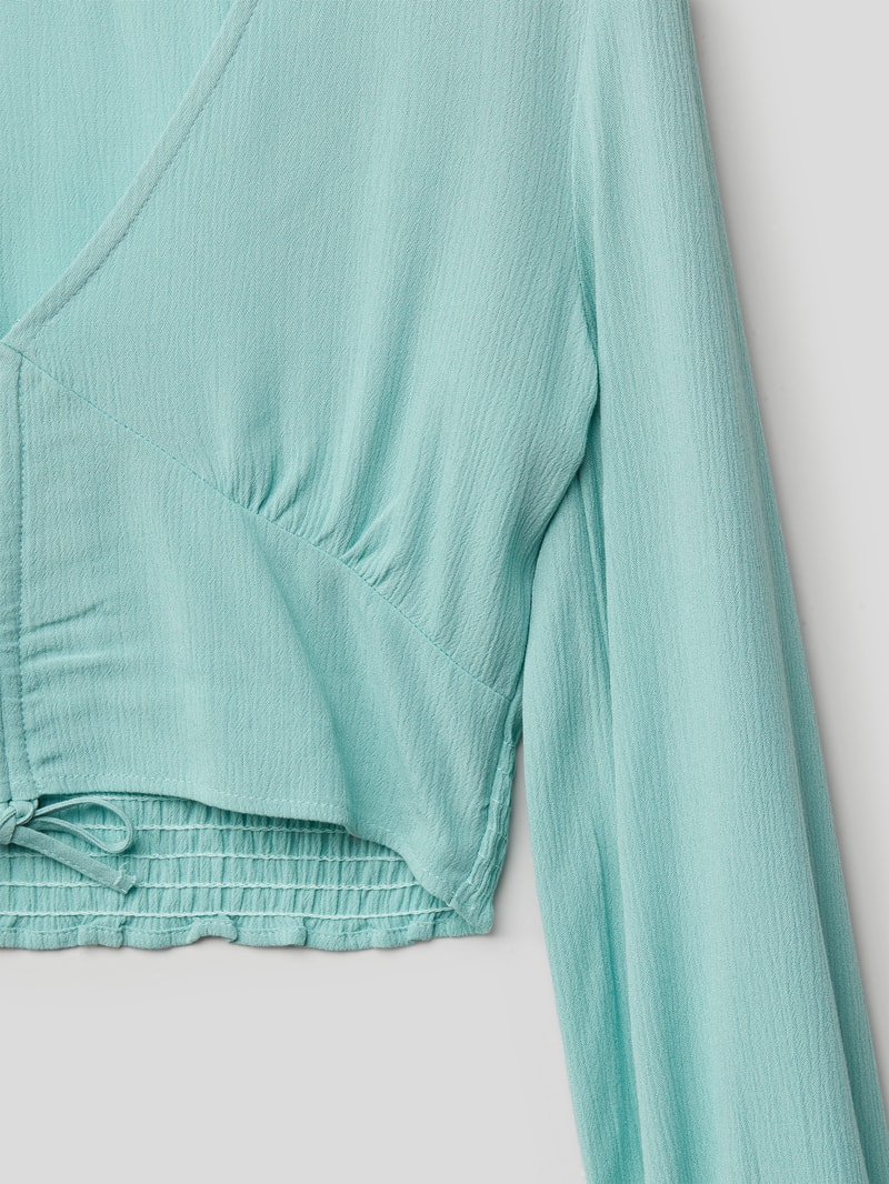 Cropped Longsleeve mit Smok-Einsatz in aqua blau