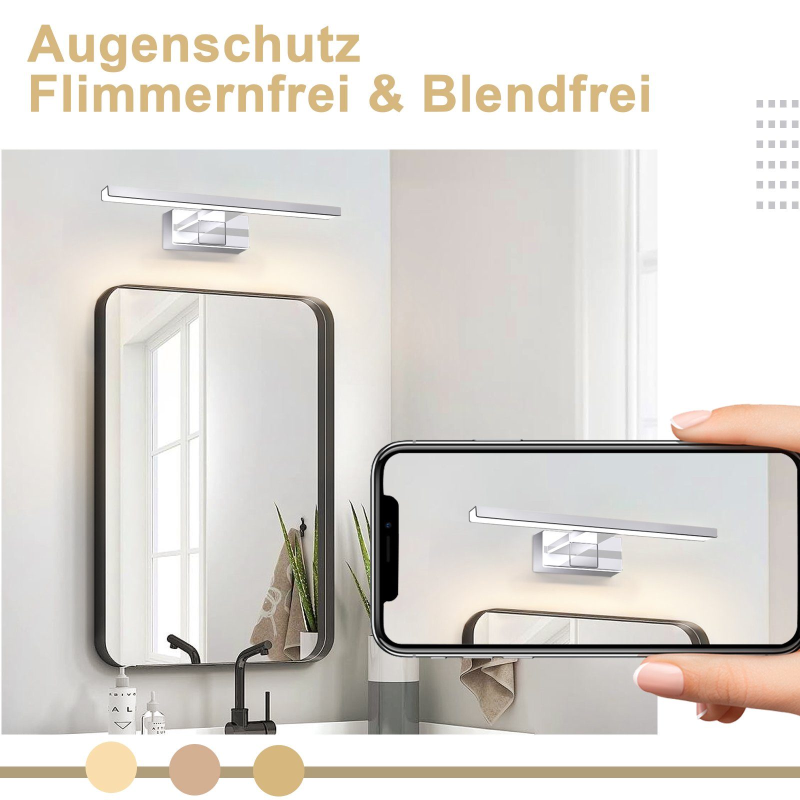 Nettlife LED Spiegelleuchte Bad Spiegellampe Badleuchte Wandlampe Wandleuchte Badlampe, Wasserdicht IP44, LED fest integriert, Neutralweiß, für Badezimmer Keller Küche Badschrank, 6W, 30CM