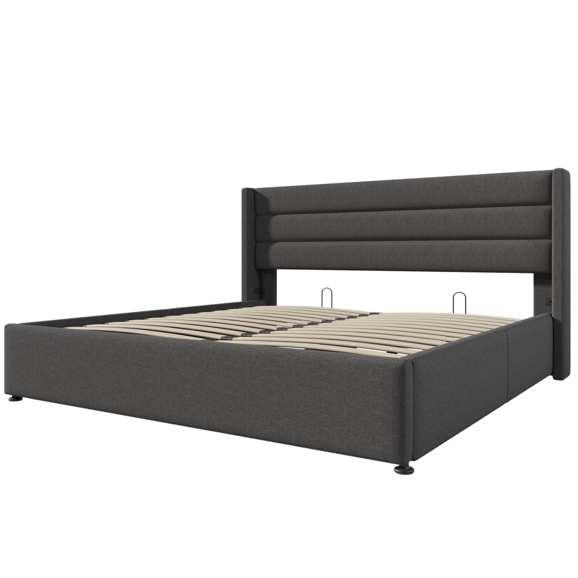 PHOEBE CAT Boxspringbett (Funktionsbett, Doppelbett Hydraulisches Bett mit Lattenrost), Polsterbett Stauraumbett 140x200 cm, Lattenrost aus Holz, Leinen