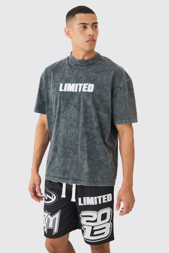 Oversize Limited T-Shirt mit Acid-Waschung & Mesh Basketball-Shorts