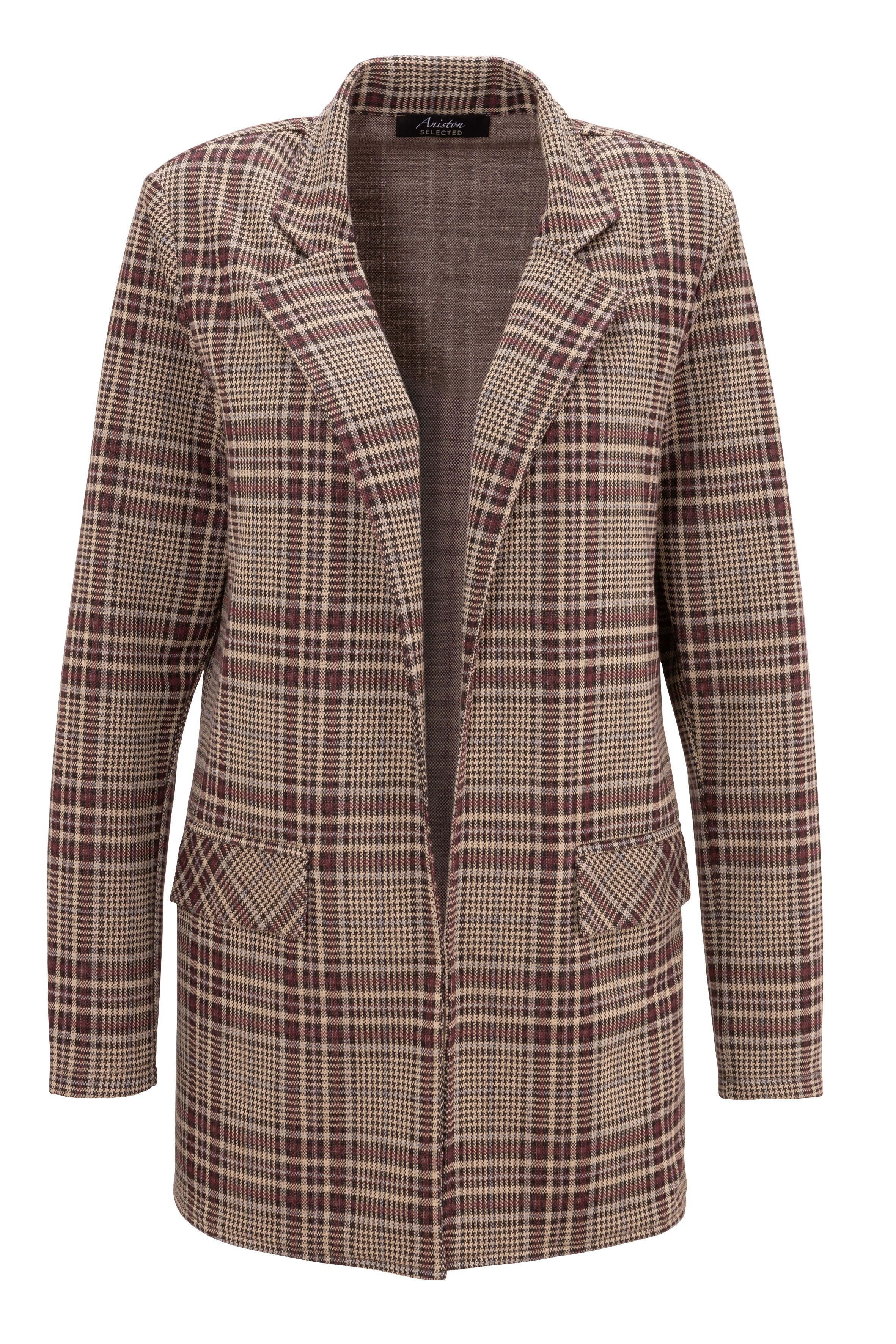 Aniston SELECTED Longblazer mit Schulterpolstern und trendy Karo-Muster