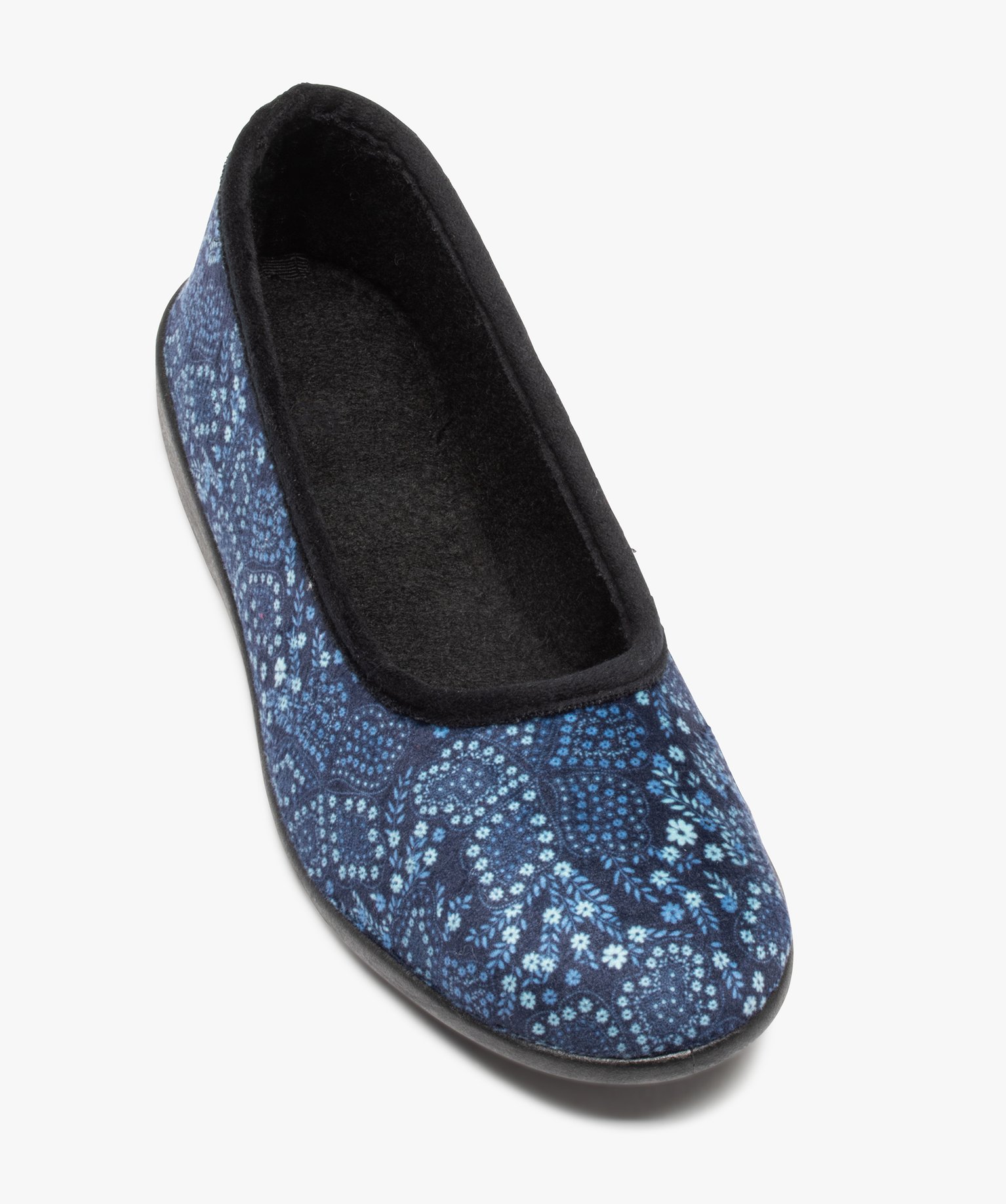 Chaussons femme ballerines en velours imprimé bleu | GEMO