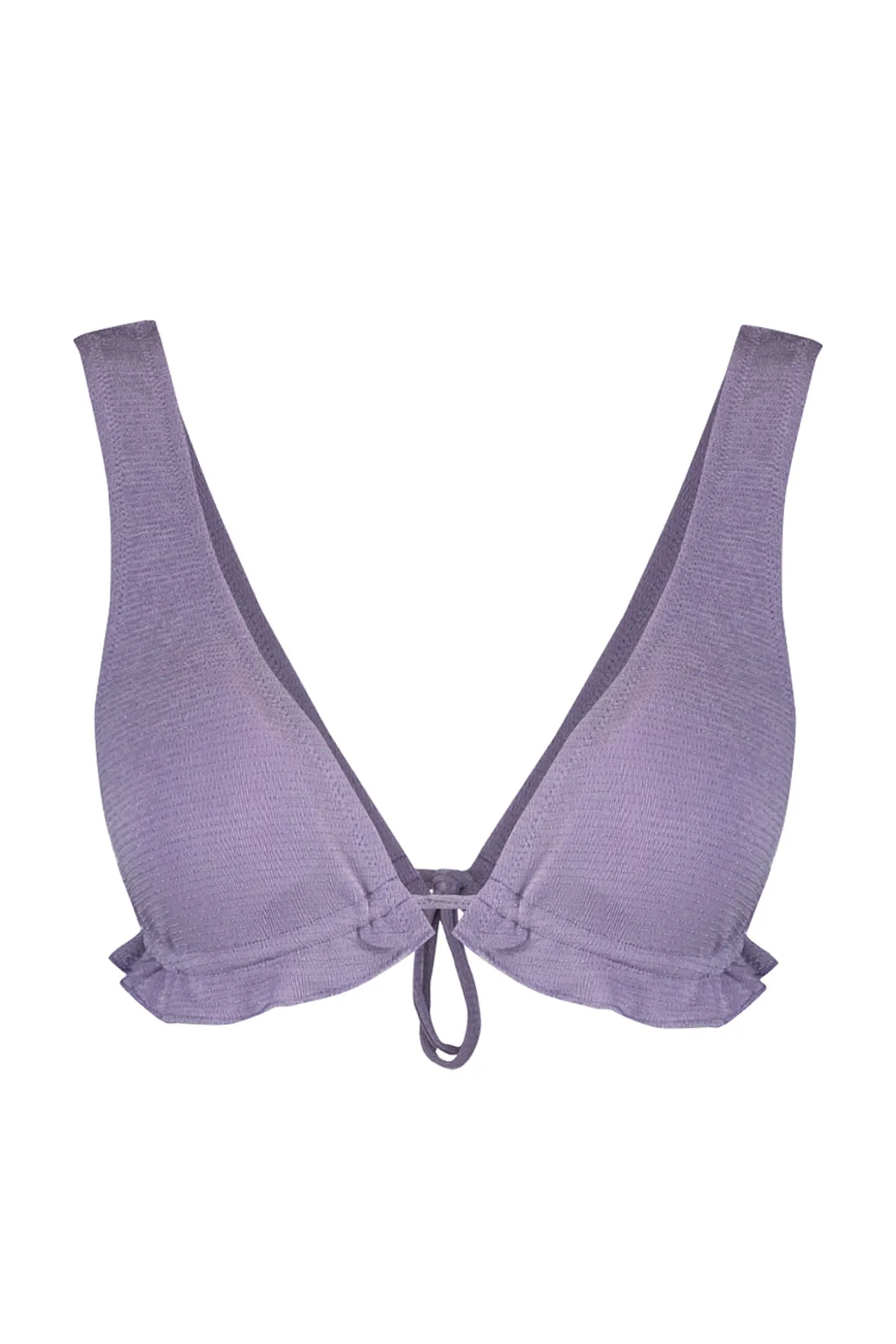 Trendyol Collection  Lilafarbenes Triangel-Bikinioberteil mit Rüschen und Glitzer TBESS23BU00114