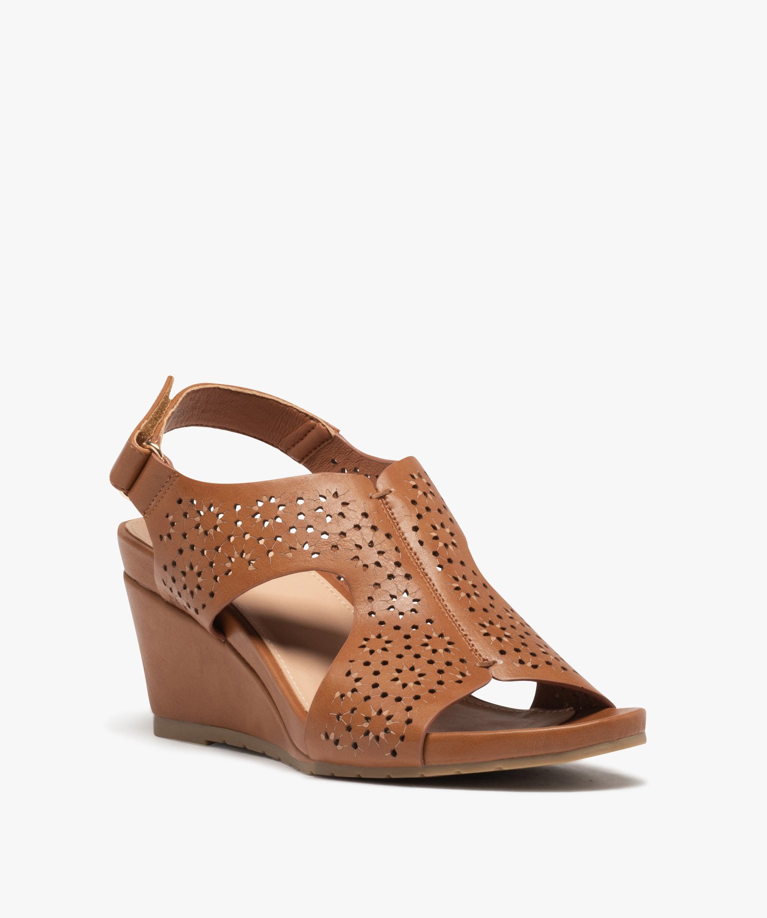 Sandales femme compensées dessus couvrant ajouré camel | GEMO
