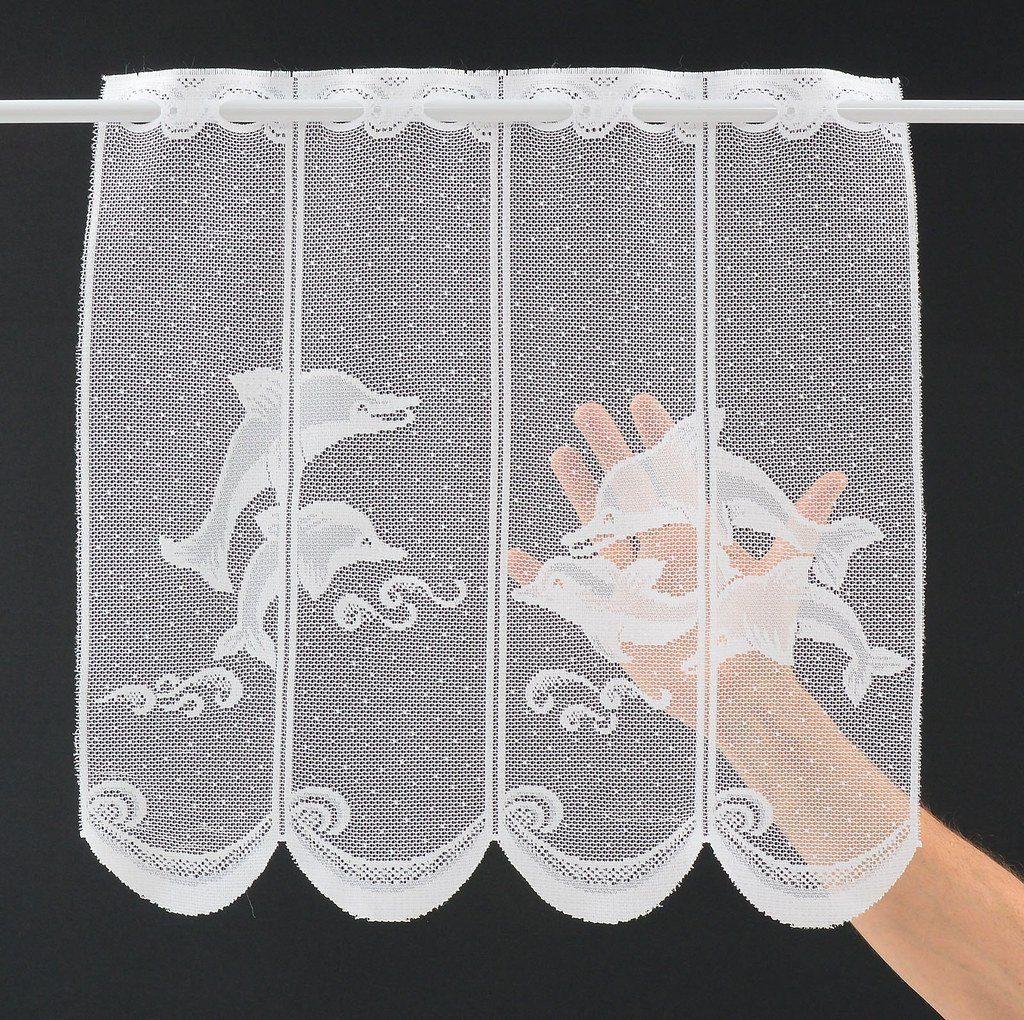 Scheibengardine nach Maß Delfin, Gardinen Kranzusch, Stangendurchzug (1 St), transparent, Stablöcher, transparent, verschiedene Höhen, Breiten, Farben