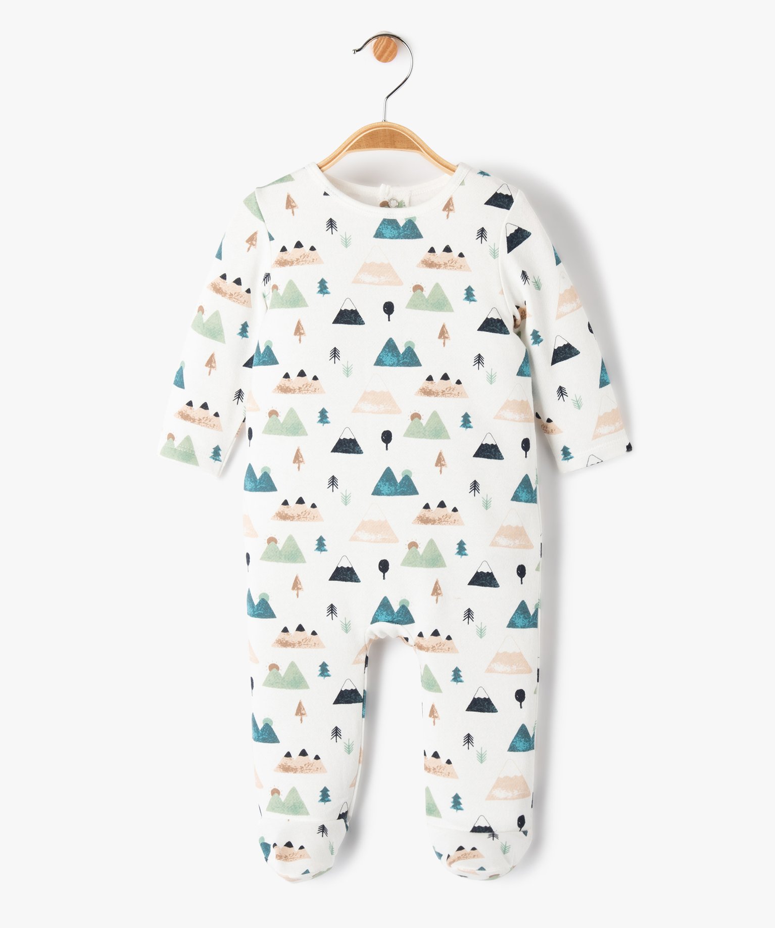 Pyjama bébé à pont-dos en jersey molletonné imprimé mon... ecru | GEMO