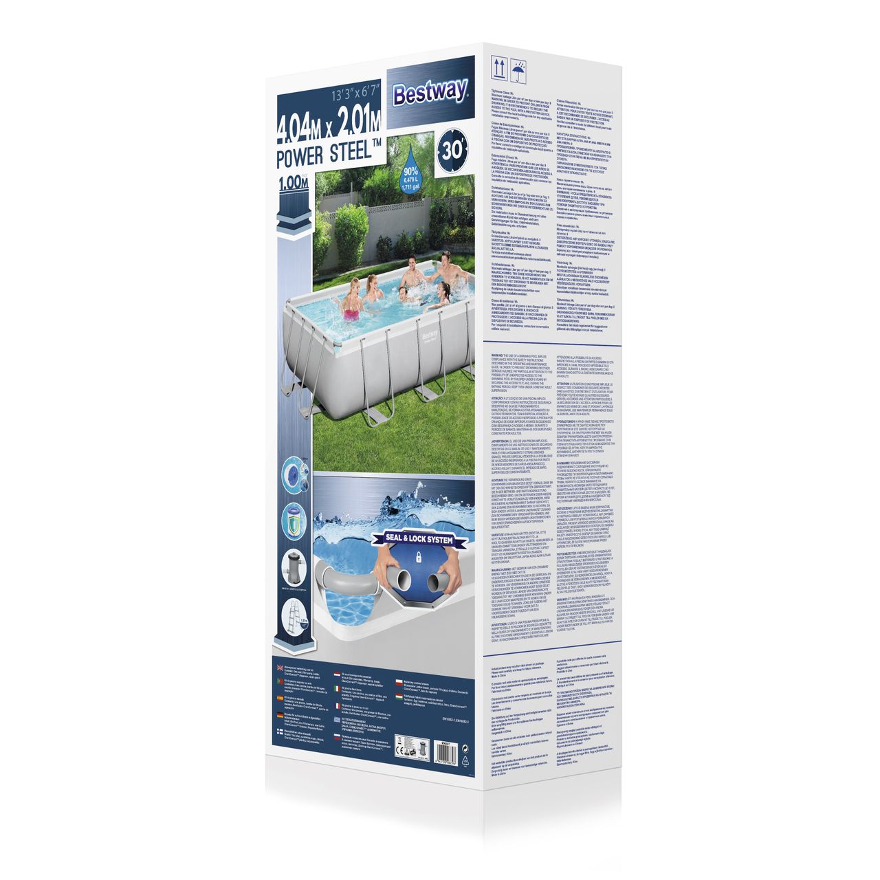 Bestway Power Steel™ Frame Pool-Set mit Filterpumpe 404 x 201 x 100 cm , lichtgrau, eckig