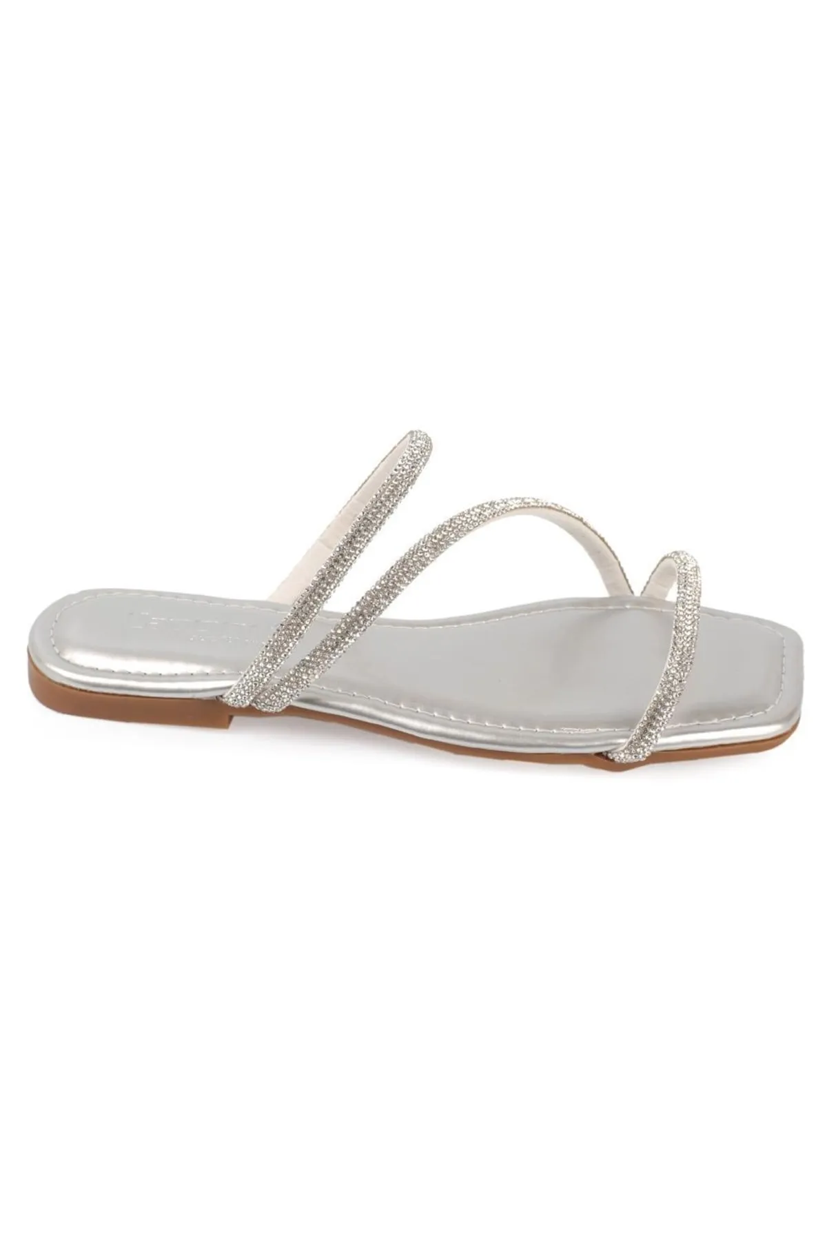 Capone Outfitters  Capone Stoned 3-Striped Flat Heel Quilted Silver Damenhausschuhe