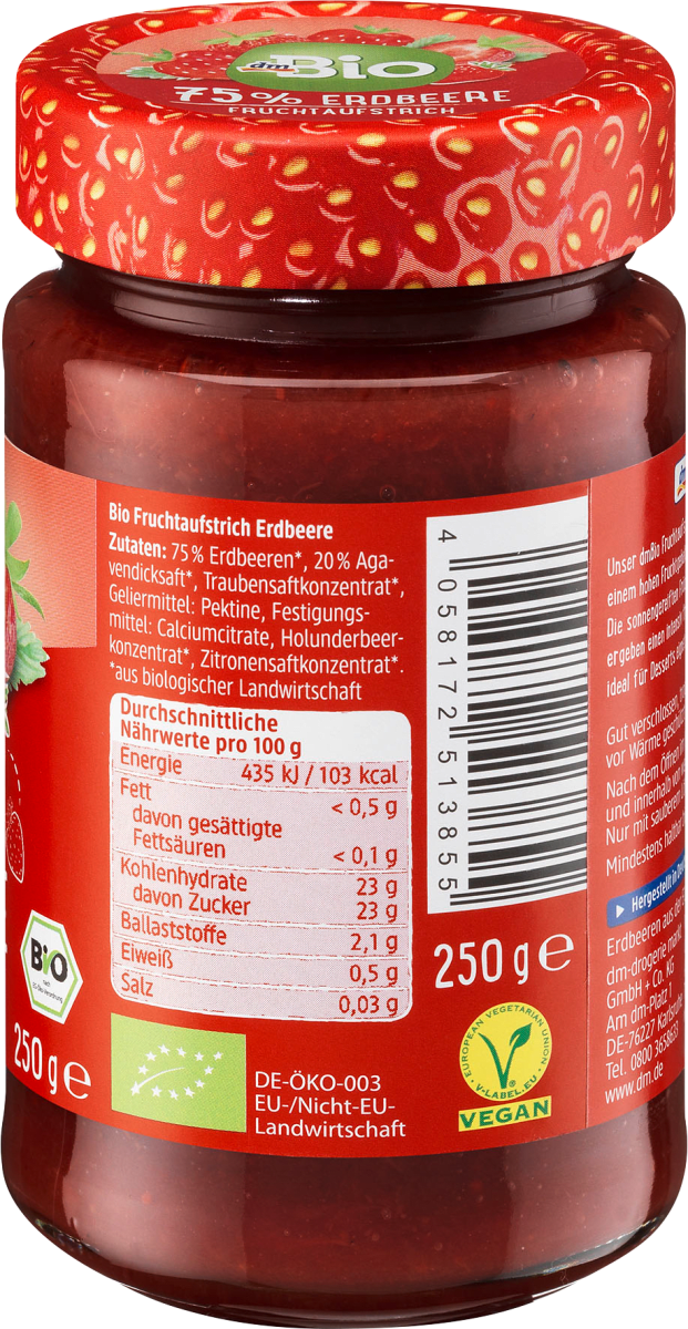 Fruchtaufstrich, Erdbeere 75 %, 250 g