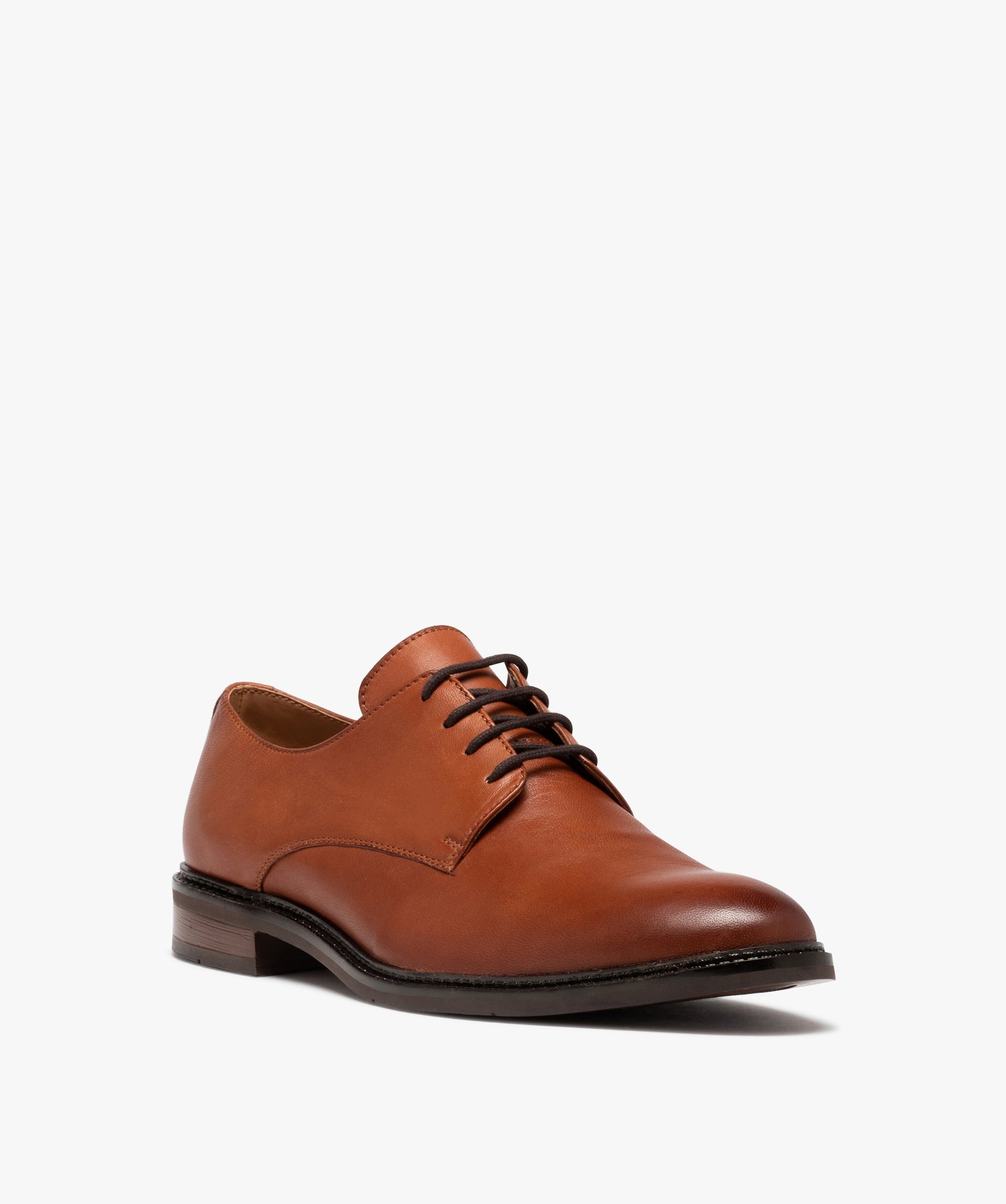 Derbies homme classiques dessus cuir uni à lacets camel | GEMO