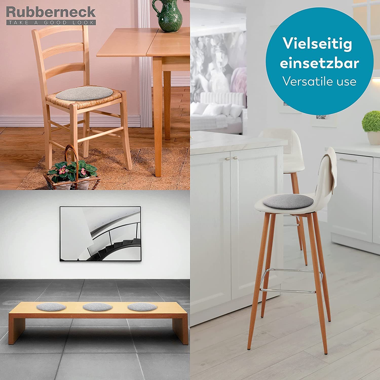 RUBBERNECK Auflagekissen Rutschfeste Filz Sitzkissen rund, Stuhlkissen mit Antirutsch-Noppen, (4 St), auf 30° waschbar