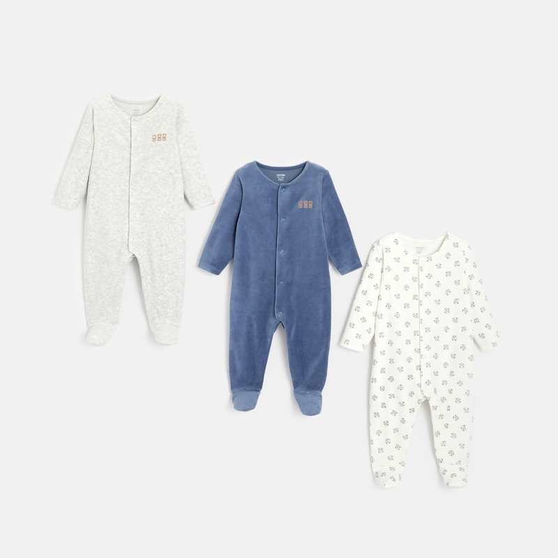 Dors-bien velours (lot de 3) bleu naissance