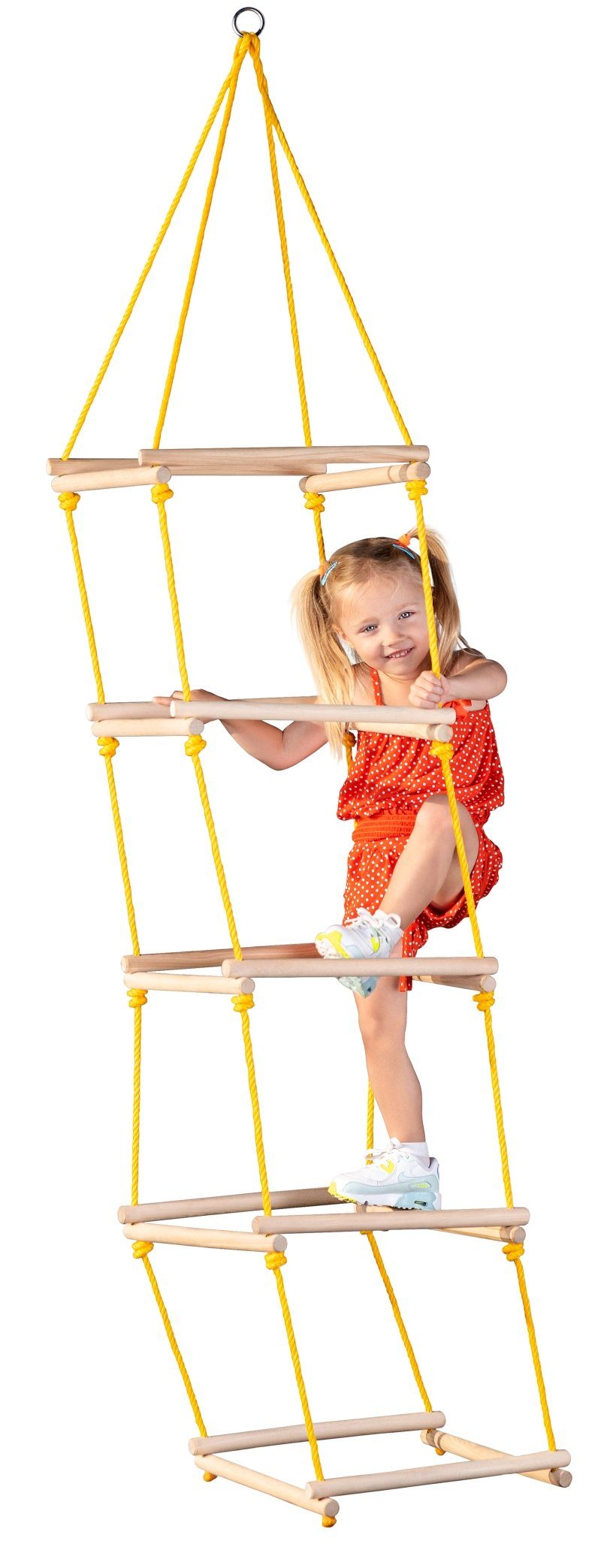 Woodyland Lernspielzeug 90129 Naturholz - Kletterleiter mit 4 bespielbaren Seiten und 5 Stufen, Naturholz