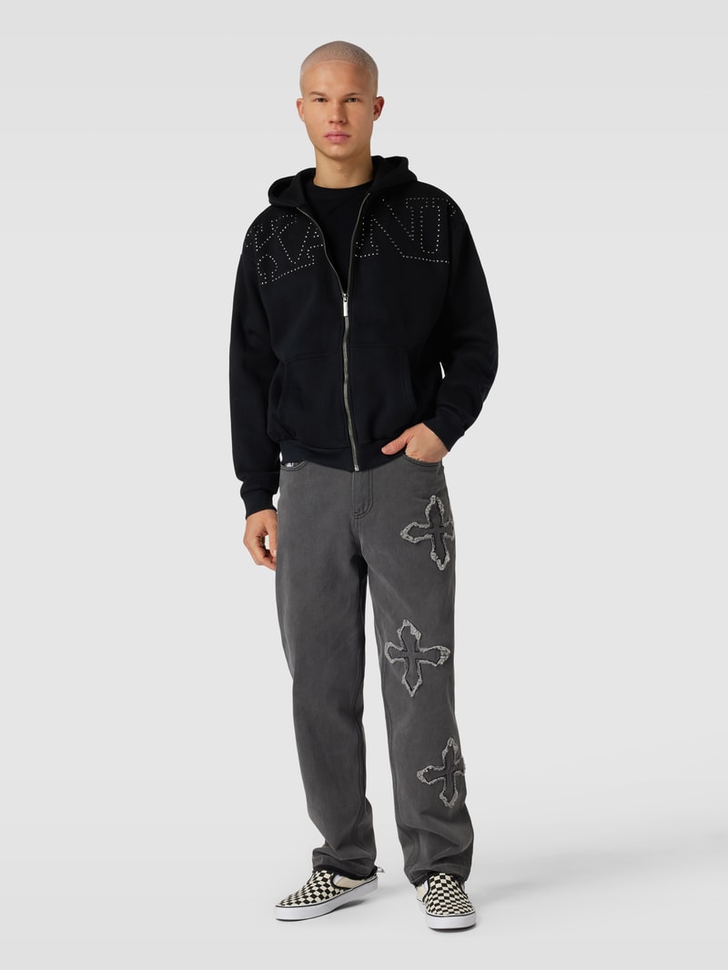 Sweatjacke mit Label-Ziersteinbesatz Modell 'Studded Retro' in black