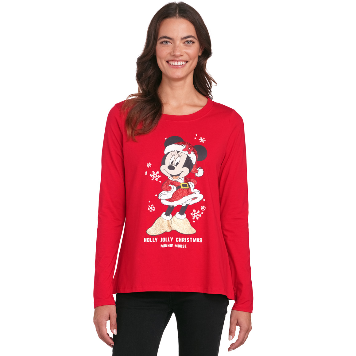 Minnie Maus Weihnachtslangarmshirt mit Print rot