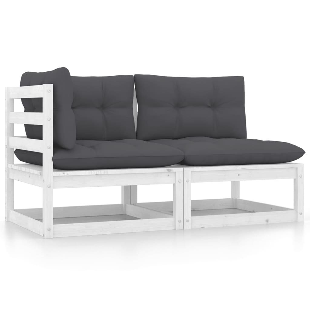 vidaXL Loungesofa 2-tlg. Garten-Lounge-Set mit Kissen Weiß Kiefer Massivholz, 1 Teile
