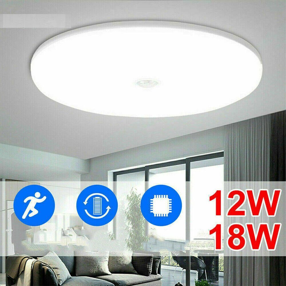 meeteu Deckenleuchte LED Deckenleuchte Sensor Deckenlampe, LED wechselbar, Tageslichtweiß, Bewegungsmelder, Sensor, 12W /18W