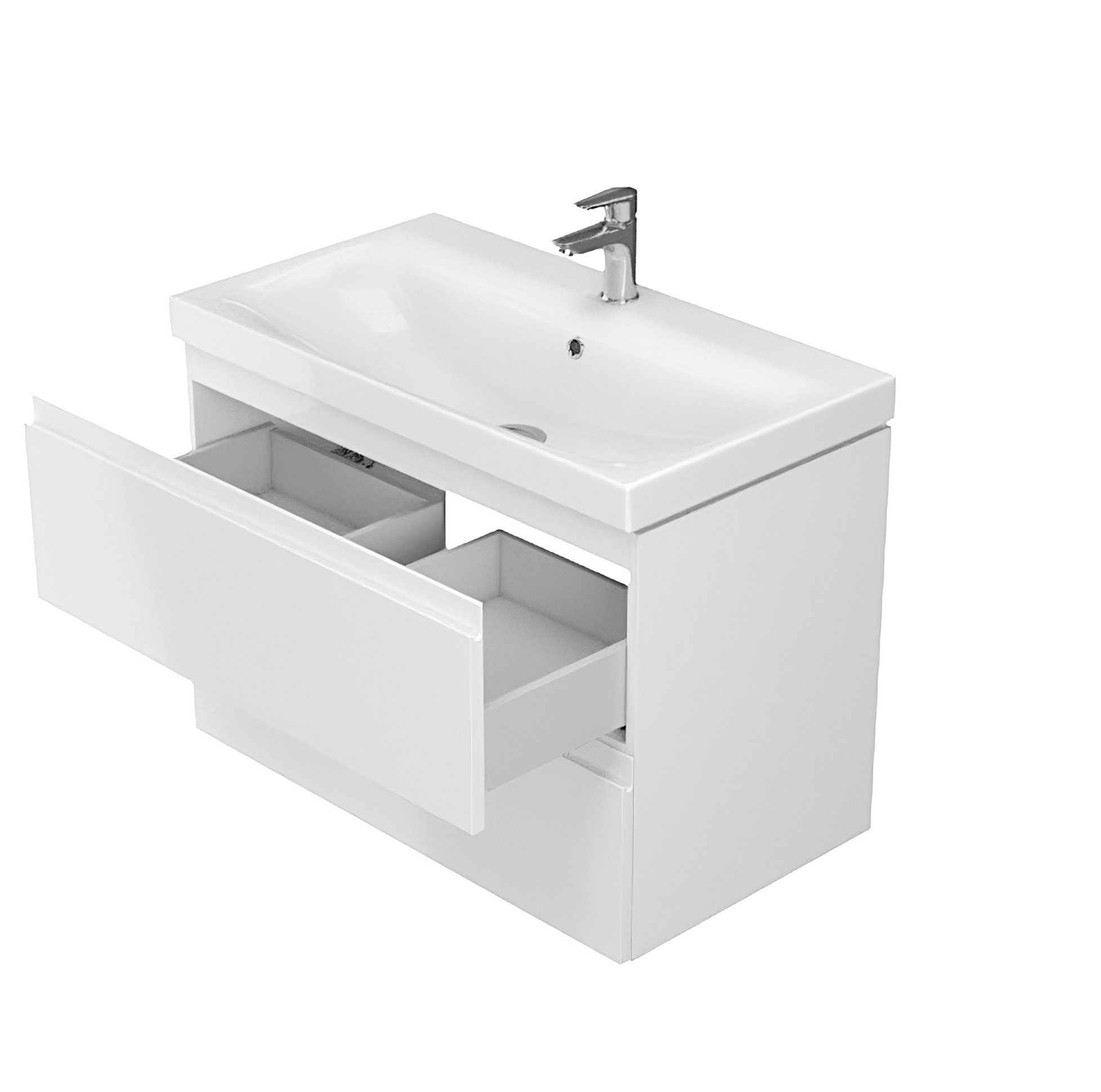 KOLMAN Waschbeckenunterschrank Badmöbel Set MODUO SLIM 80 Badezimmerschrank mit Schubladen & Keramikwaschbecken