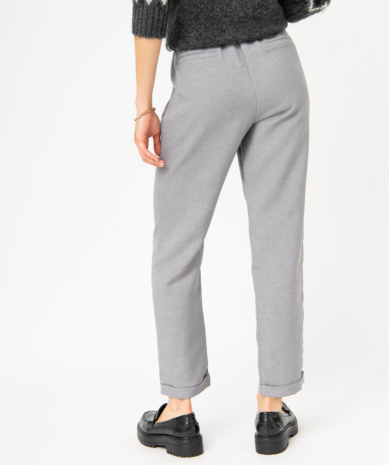 Pantalon en toile coupe ample avec taille élastique femme gris | GEMO