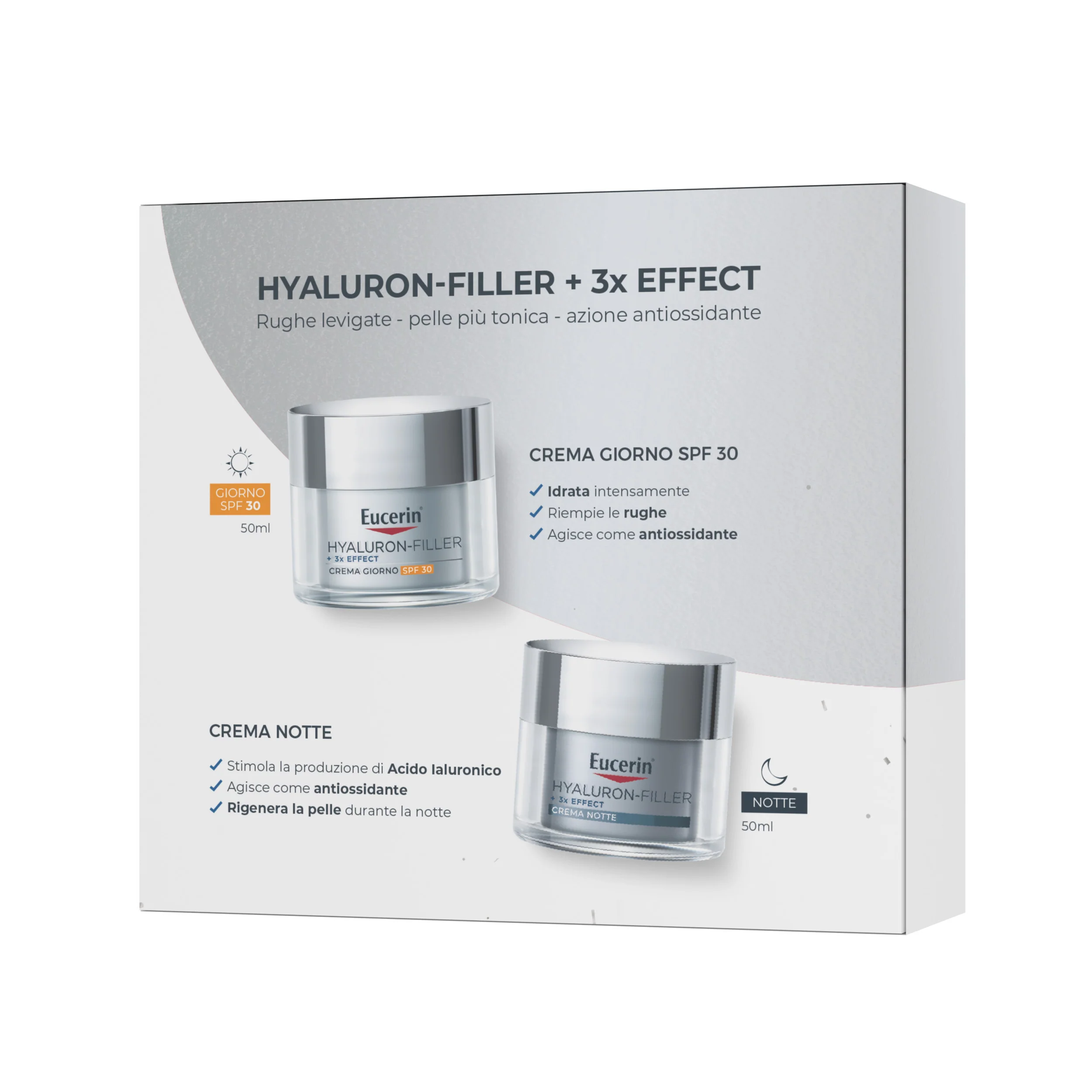 Hyaluron-Filler ZIEMASSVĒTKU PAKOTNE 3x EFEKTS (Dienas krēms SPF30 + Nakts krēms) - Pretgrumbu komplekts, Pretgrumbu dienas sejas krēms