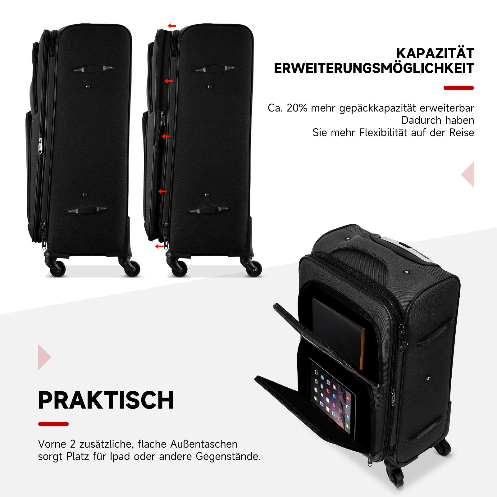 HOMELUX Kofferset Trolleyset 4 Teilig Stoffkoffer Reisekoffer, 4 Rollen, (Set, 4), Leicht Koffer Trolley Rollkoffer Set-S-M-L-XL