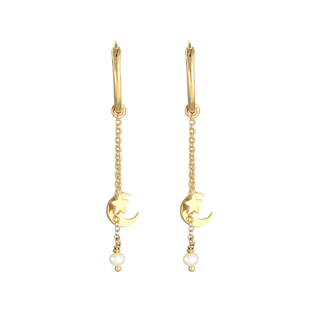 Elli Elli Boucles d'Oreilles Blogueuse créole de tendance astro-lunaire avec des perle Boucles d'oreilles