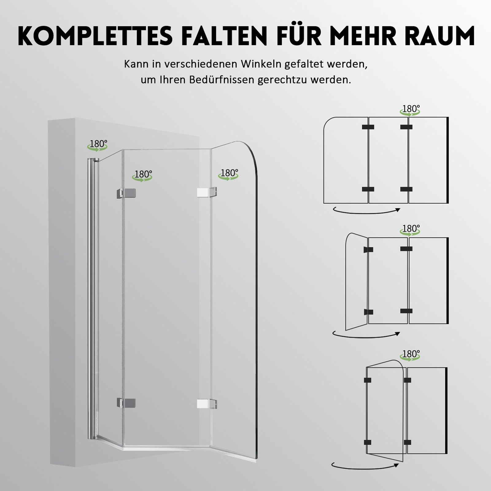 Boromal Badewannenfaltwand Badewannenaufsatz Badewannenfaltwand 3-teilig 180° Faltbare 120cm, 6mm Einscheibensicherheitsglas, Wasserabweisende beidseitiger Nanobeschichtung