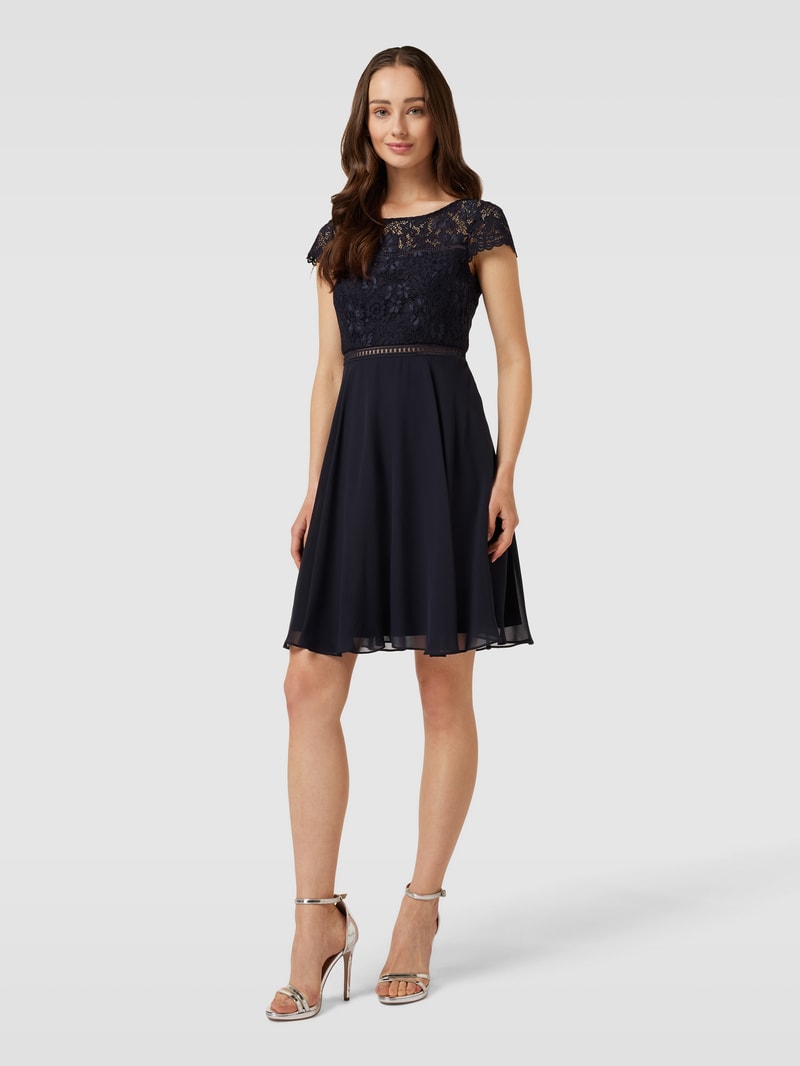 Cocktailkleid mit Spitzenbesatz in marineblau meliert