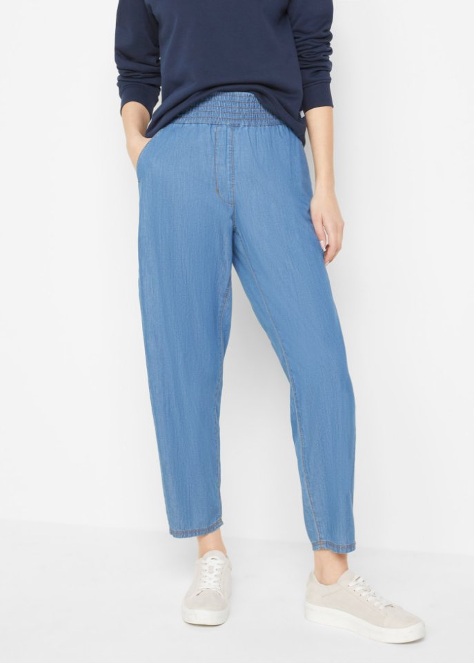 Knöchelfreie Schlupfjeans aus leichtem Denim mit High-Waist-Bequembund aus Bio-Baumwolle