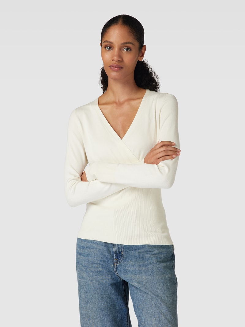 Strickpullover in Wickel-Optik in ecru