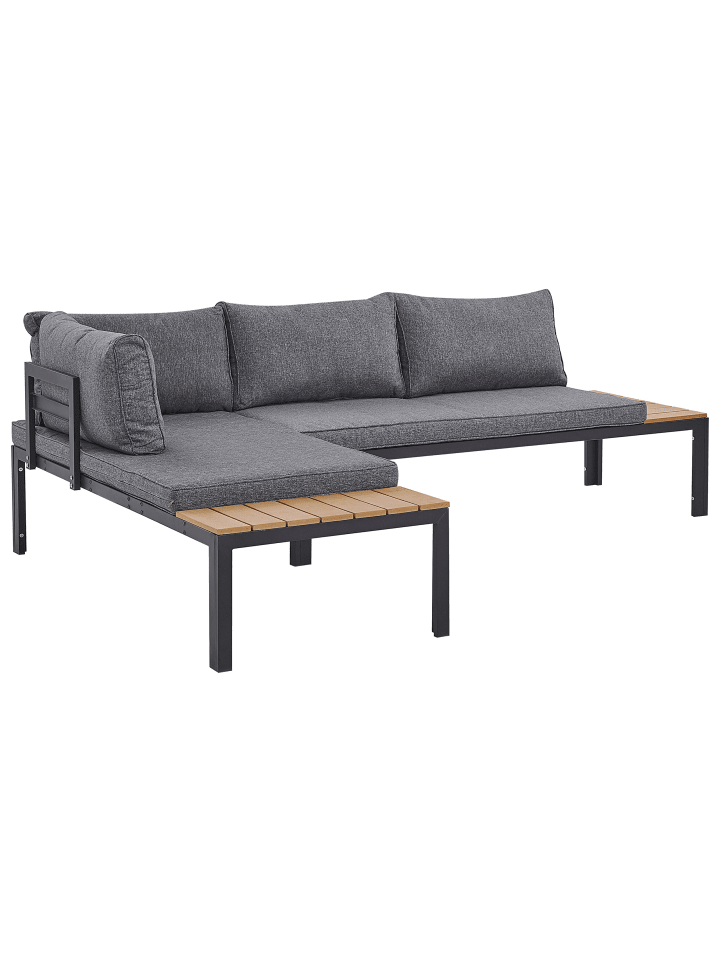 Beliani 3-tlg Lounge Set PIENZA in Grau/Schwarz/Heller Holzfarbton günstig kaufen onesize