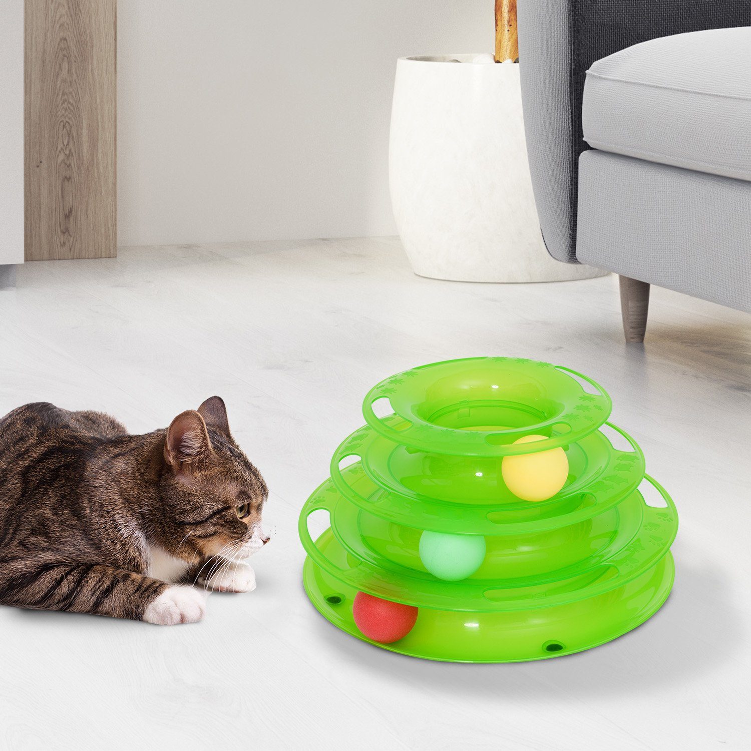 PawHut Kratzbaum Katzenspielzeug 3 Etagen 3 Bälle tierfreundlicher Kunststoff, BxTxH: 25x16x13 cm