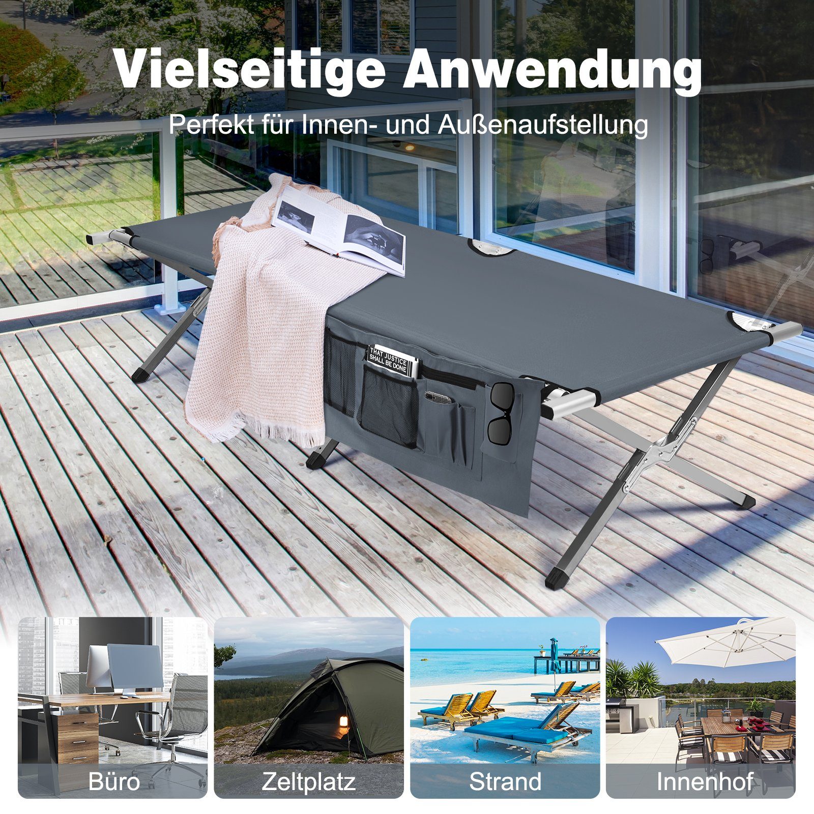 COSTWAY Feldbett Campingbett klappbar, mit Seitentasche, 130kg belastbar