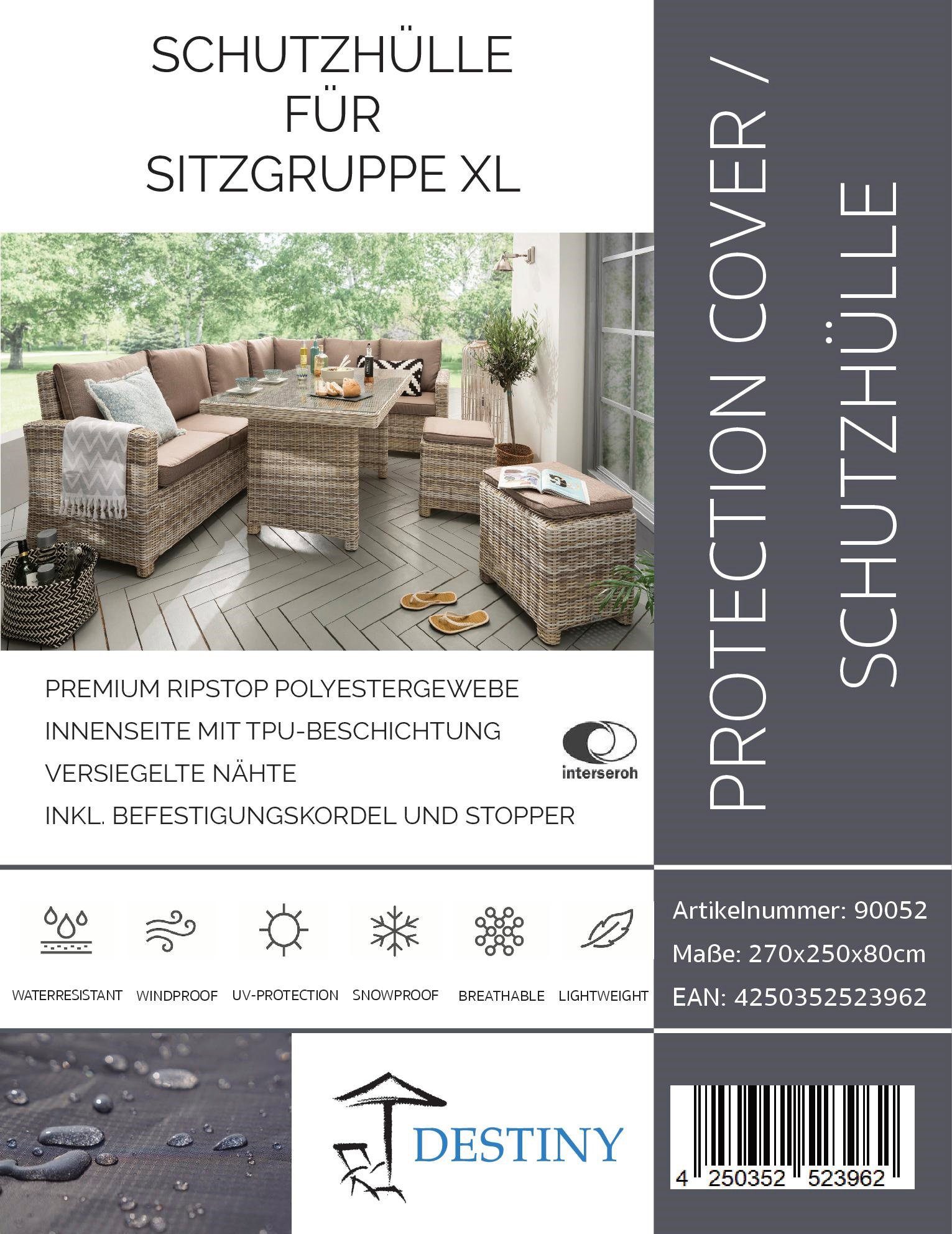 Destiny Gartenmöbel-Schutzhülle SCHUTZHÜLLE, Maße 270x250x80cm, passend für Ecklounge
