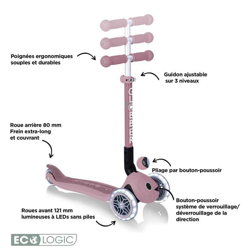 Trottinette 3 roues junior eco rose berry Globber