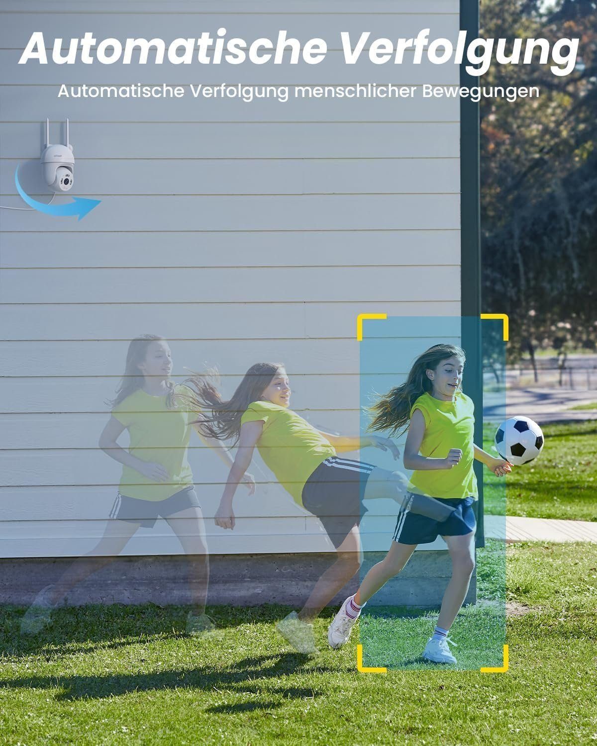 ieGeek 2,5K 6MP Überwachungskamera Aussen WLAN mit Klares Zwei-Wege-Gespräch Überwachungskamera (Aussen, AuBen, AuBenbereic, Auße, mit Automatische Verfolgt, 24/7 Aufnahme, Nachtsicht in Farbe, PTZ 355°/90°Schwenkbar, 8-Facher Digitalzoom und Intelli