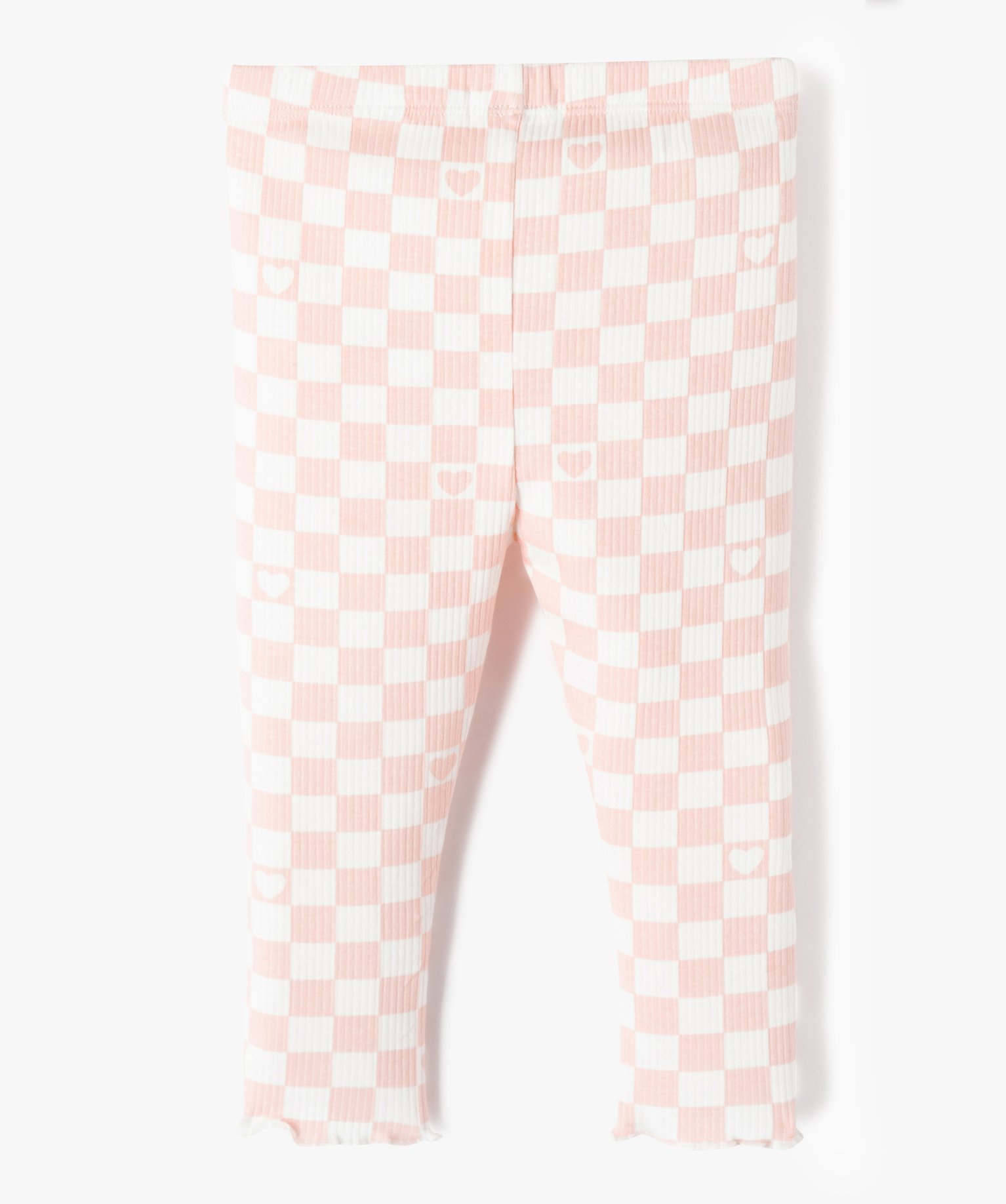 Legging bébé fille en maille ctelée à carreaux rose | GEMO