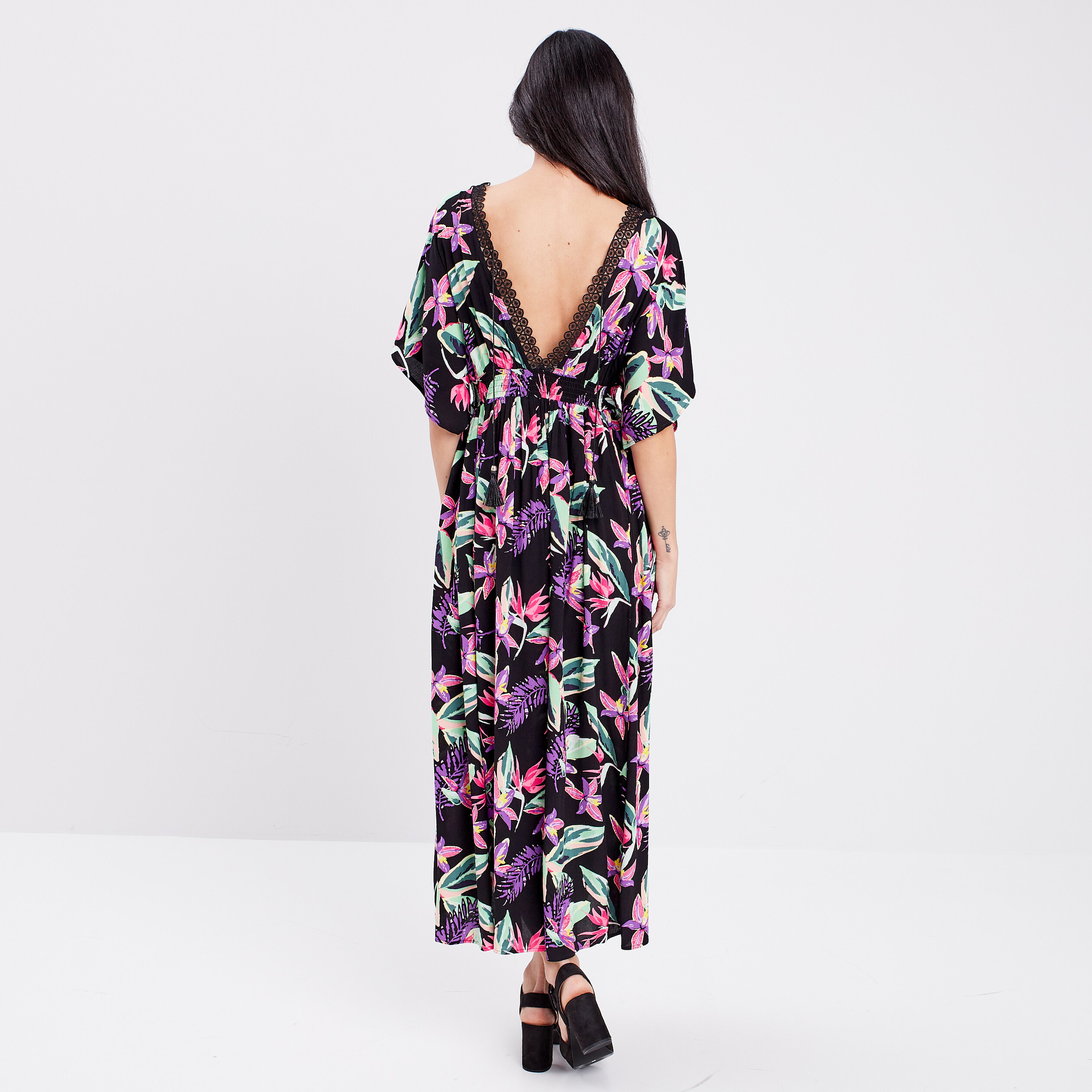 Robe longue évasée noir femme | La Halle