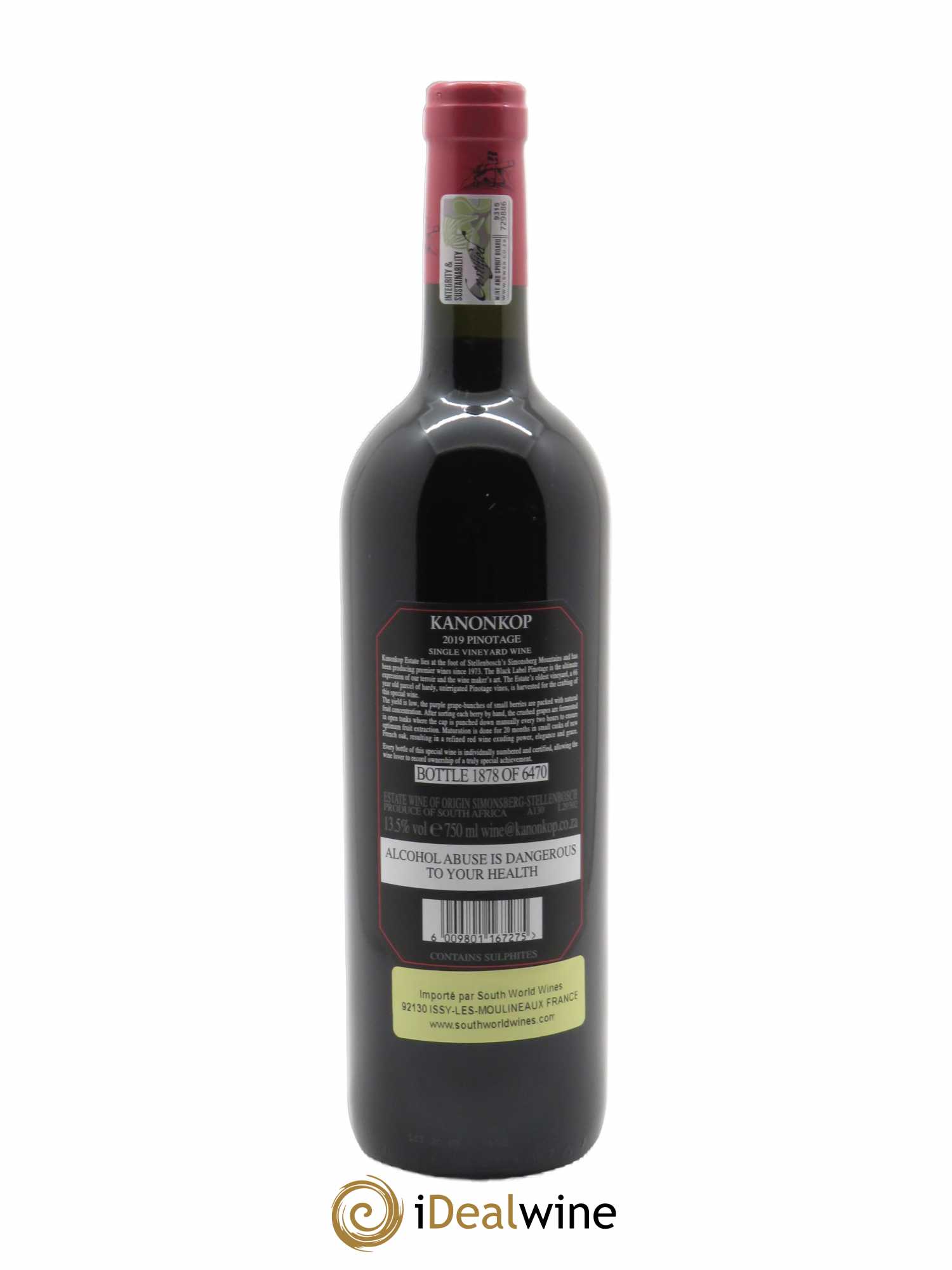 Stellenbosch Kanonkop Black Label Pinotage  2019 - Lot de 1 Bouteille