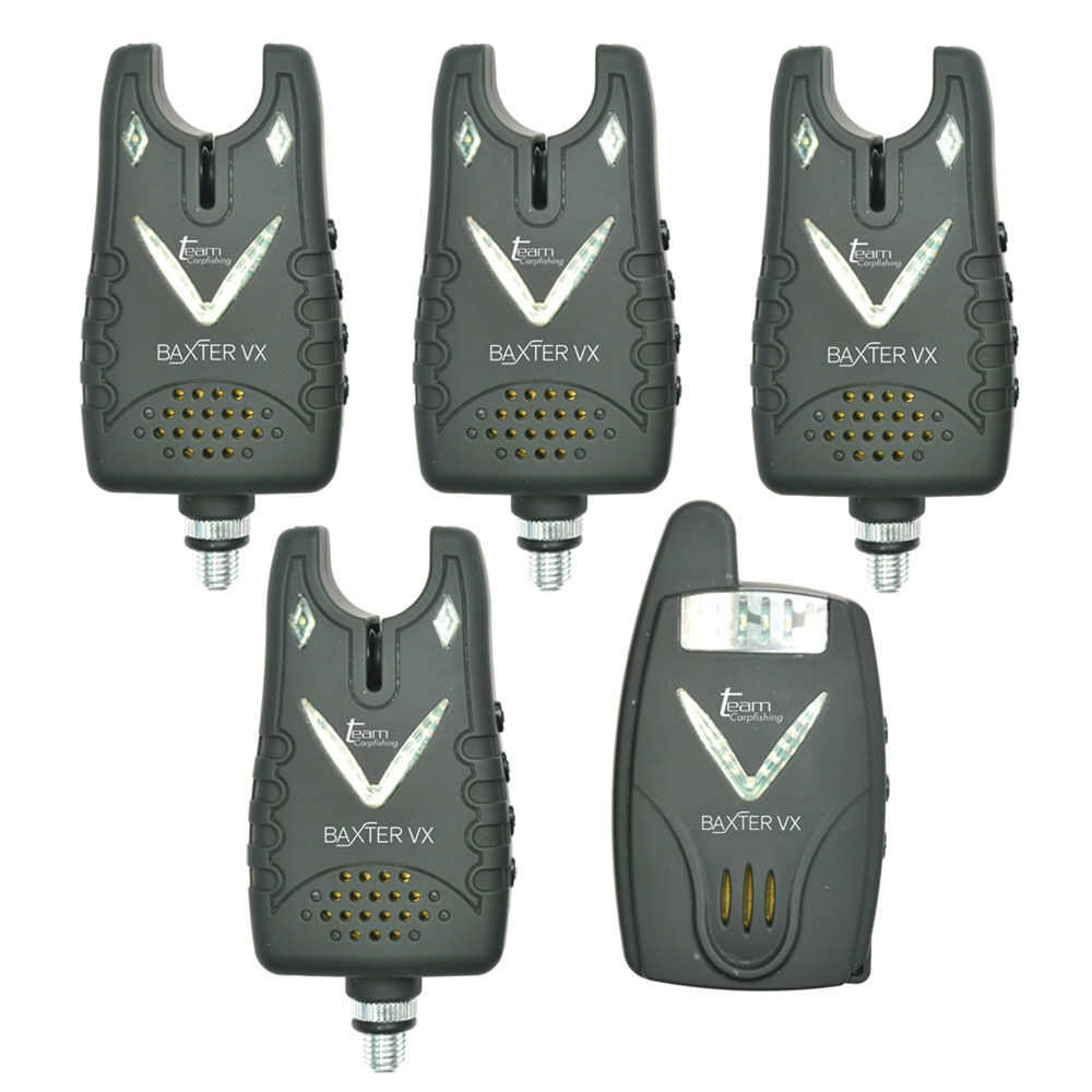 Set di 4 avvisatori acustici per la pesca alla carpa Baxter VX Team + ricevitore
