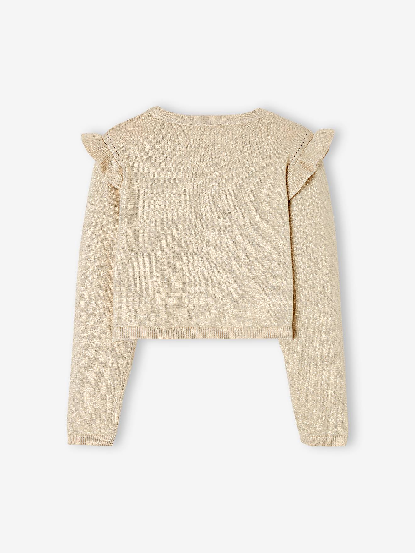 Gilet à volants en maille irisée fille beige doré