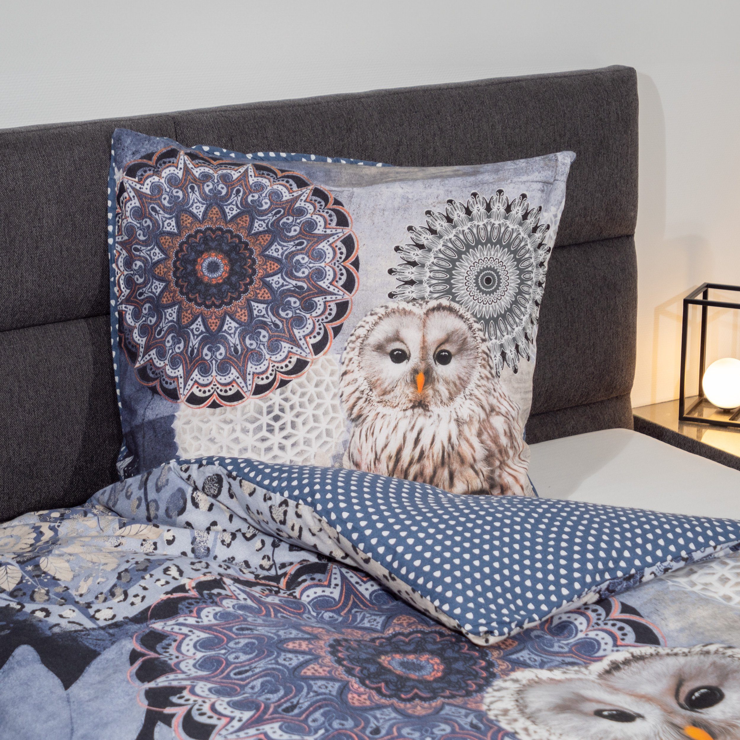Bettwäsche Comfort Baumwolle, Traumschloss, Flanell, 2 teilig, blaue Mandalas mit Eule