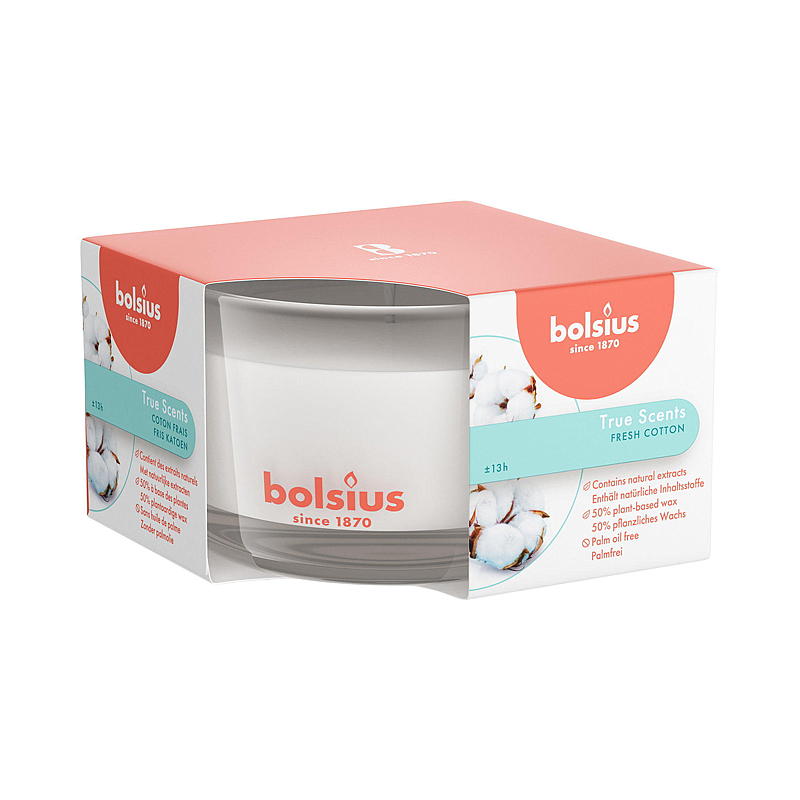 Bolsius Duftlys i glass 5x8 cm Fresh Cotton True Scent